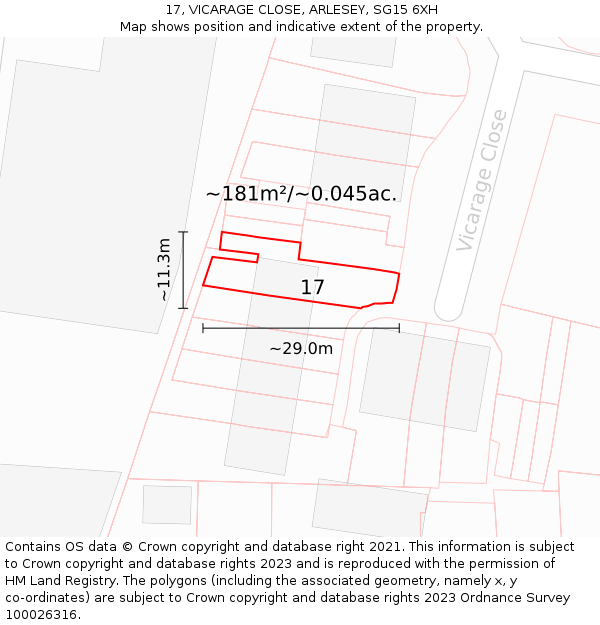 17, VICARAGE CLOSE, ARLESEY, SG15 6XH: Plot and title map