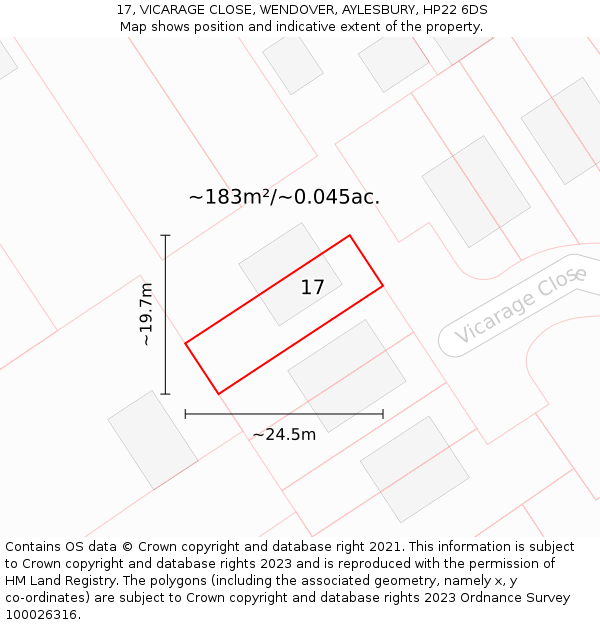 17, VICARAGE CLOSE, WENDOVER, AYLESBURY, HP22 6DS: Plot and title map
