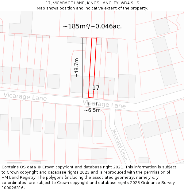 17, VICARAGE LANE, KINGS LANGLEY, WD4 9HS: Plot and title map