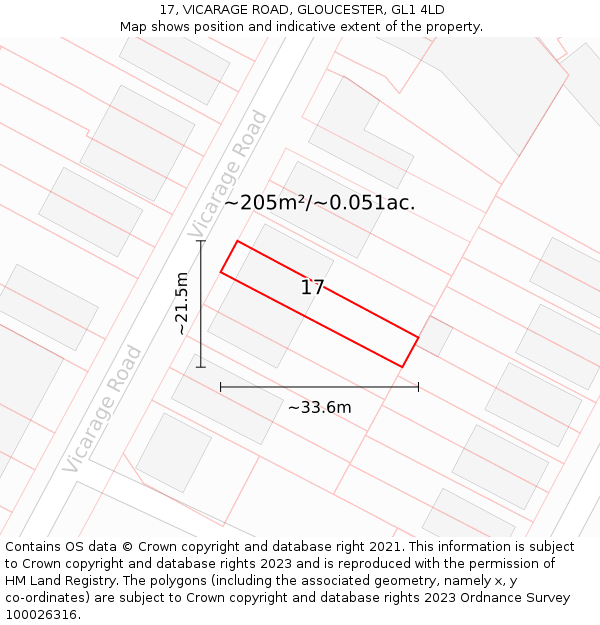 17, VICARAGE ROAD, GLOUCESTER, GL1 4LD: Plot and title map
