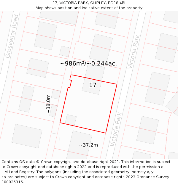 17, VICTORIA PARK, SHIPLEY, BD18 4RL: Plot and title map