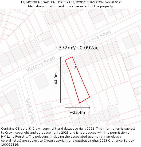 17, VICTORIA ROAD, FALLINGS PARK, WOLVERHAMPTON, WV10 0NG: Plot and title map