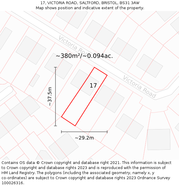 17, VICTORIA ROAD, SALTFORD, BRISTOL, BS31 3AW: Plot and title map