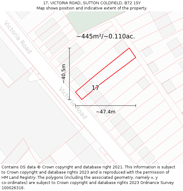 17, VICTORIA ROAD, SUTTON COLDFIELD, B72 1SY: Plot and title map