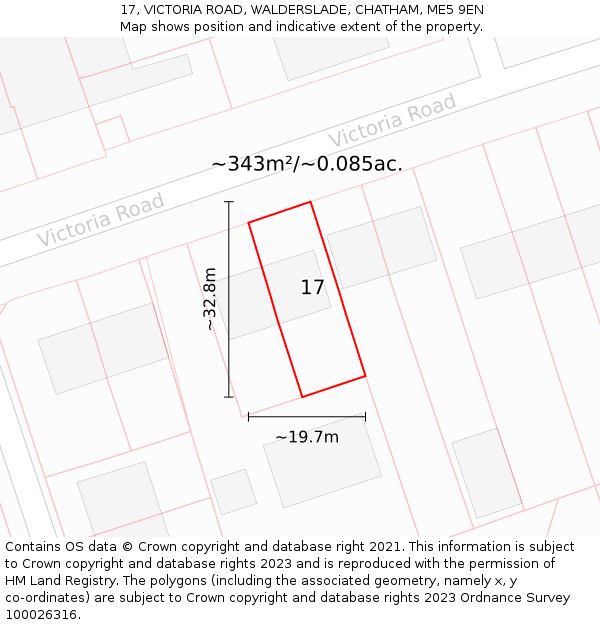 17, VICTORIA ROAD, WALDERSLADE, CHATHAM, ME5 9EN: Plot and title map