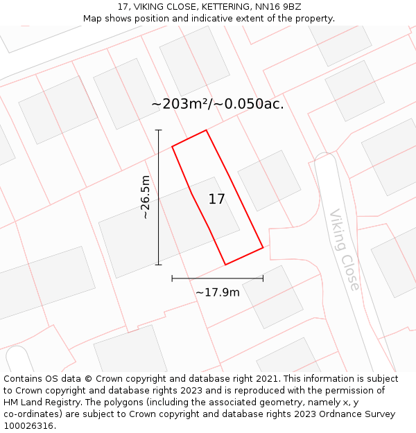 17, VIKING CLOSE, KETTERING, NN16 9BZ: Plot and title map