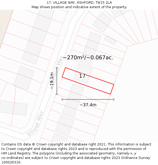 17, VILLAGE WAY, ASHFORD, TW15 2LA: Plot and title map
