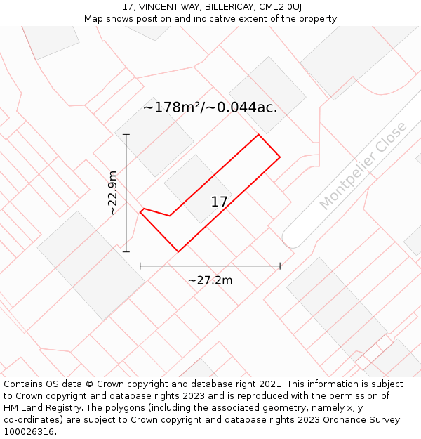 17, VINCENT WAY, BILLERICAY, CM12 0UJ: Plot and title map
