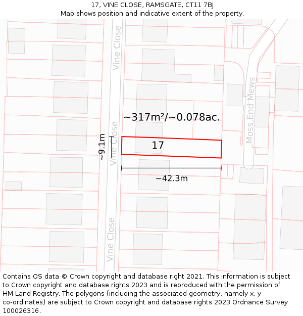 17, VINE CLOSE, RAMSGATE, CT11 7BJ: Plot and title map
