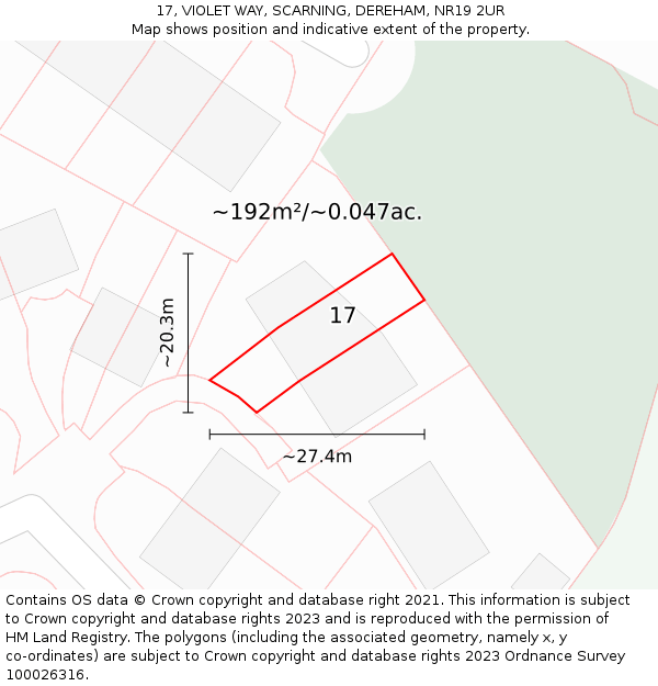 17, VIOLET WAY, SCARNING, DEREHAM, NR19 2UR: Plot and title map