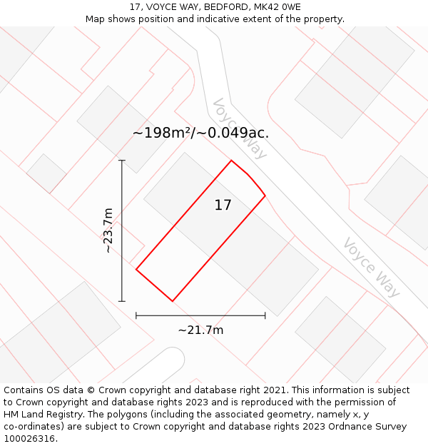 17, VOYCE WAY, BEDFORD, MK42 0WE: Plot and title map