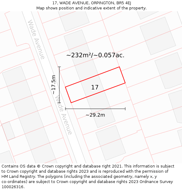 17, WADE AVENUE, ORPINGTON, BR5 4EJ: Plot and title map