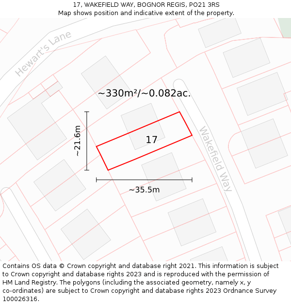17, WAKEFIELD WAY, BOGNOR REGIS, PO21 3RS: Plot and title map