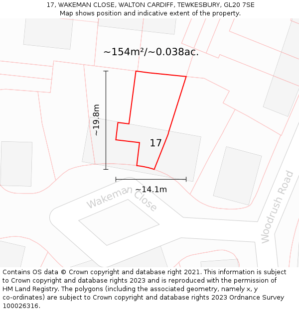 17, WAKEMAN CLOSE, WALTON CARDIFF, TEWKESBURY, GL20 7SE: Plot and title map