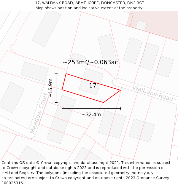 17, WALBANK ROAD, ARMTHORPE, DONCASTER, DN3 3ST: Plot and title map