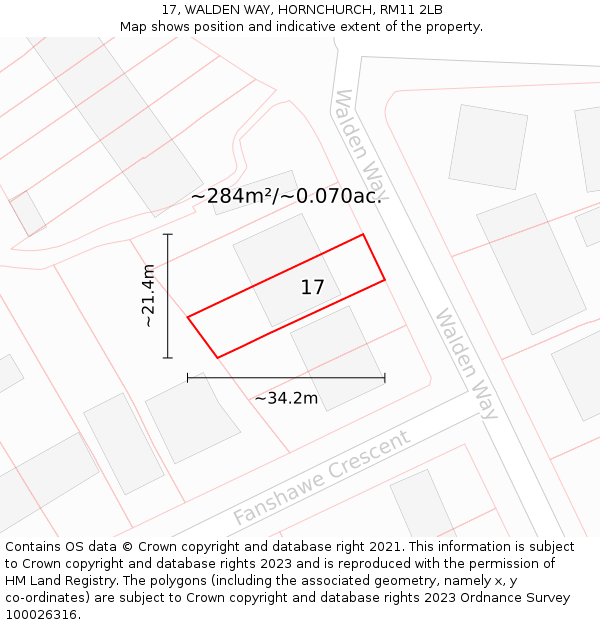 17, WALDEN WAY, HORNCHURCH, RM11 2LB: Plot and title map