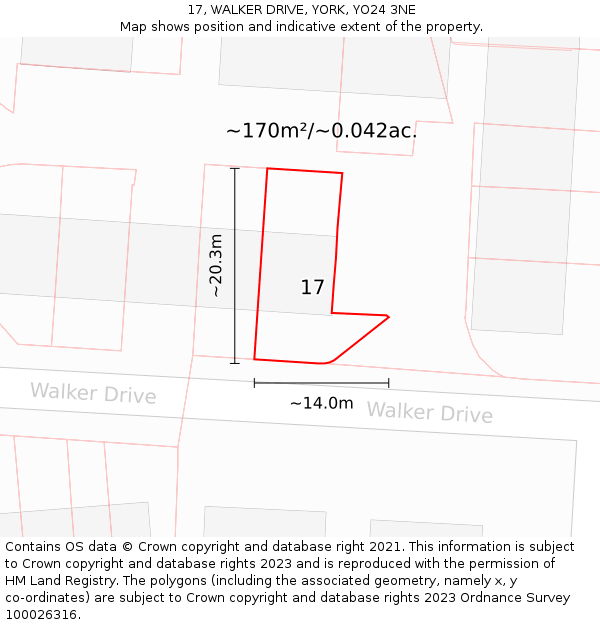17, WALKER DRIVE, YORK, YO24 3NE: Plot and title map