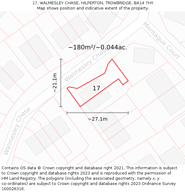 17, WALMESLEY CHASE, HILPERTON, TROWBRIDGE, BA14 7HY: Plot and title map
