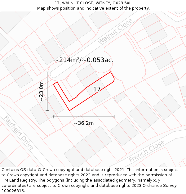 17, WALNUT CLOSE, WITNEY, OX28 5XH: Plot and title map
