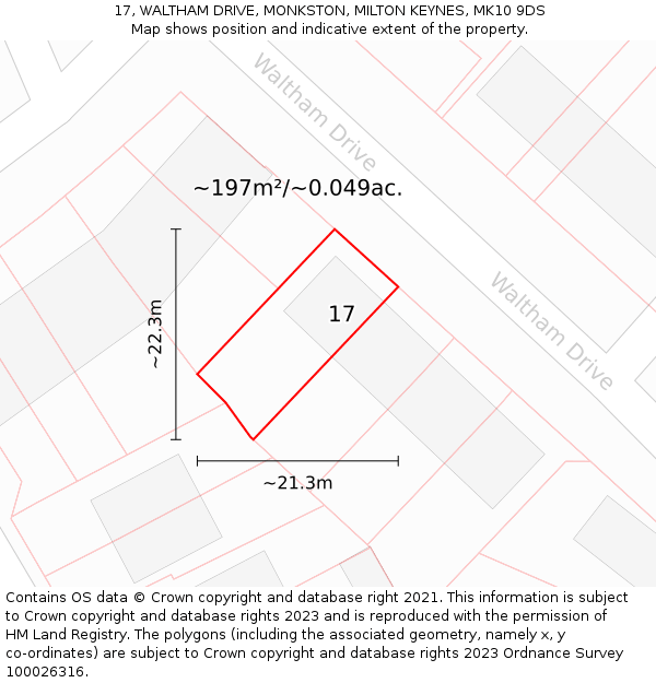 17, WALTHAM DRIVE, MONKSTON, MILTON KEYNES, MK10 9DS: Plot and title map
