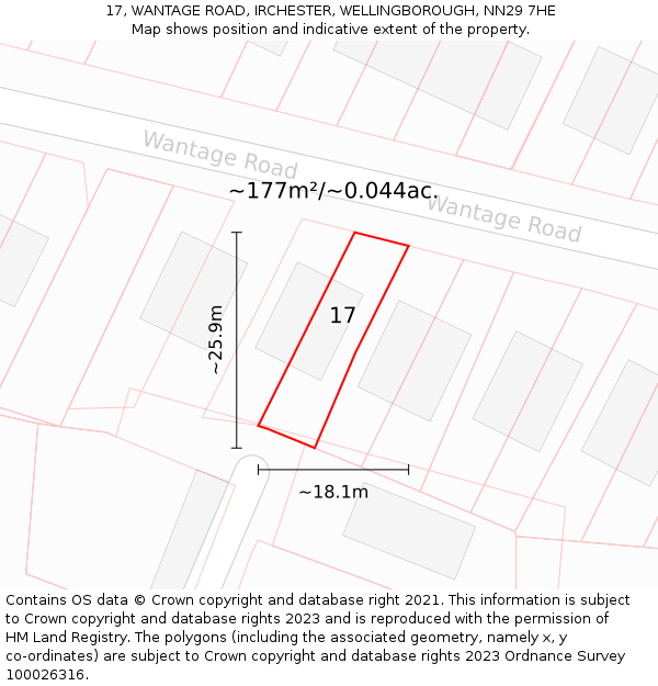 17, WANTAGE ROAD, IRCHESTER, WELLINGBOROUGH, NN29 7HE: Plot and title map