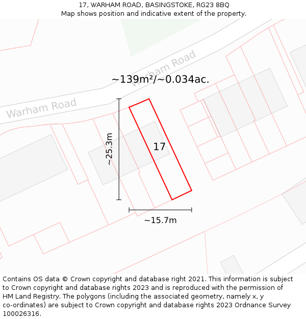 17, WARHAM ROAD, BASINGSTOKE, RG23 8BQ: Plot and title map