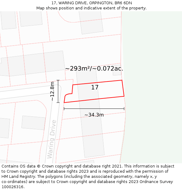 17, WARING DRIVE, ORPINGTON, BR6 6DN: Plot and title map