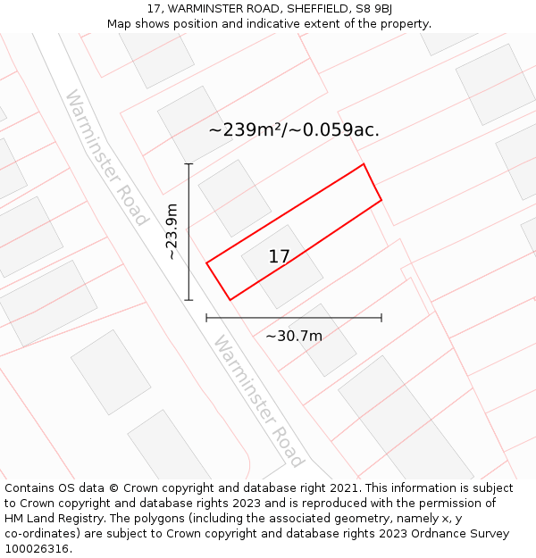 17, WARMINSTER ROAD, SHEFFIELD, S8 9BJ: Plot and title map