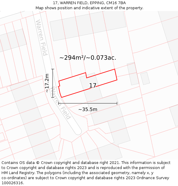17, WARREN FIELD, EPPING, CM16 7BA: Plot and title map