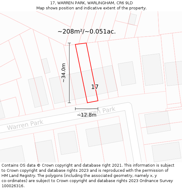 17, WARREN PARK, WARLINGHAM, CR6 9LD: Plot and title map
