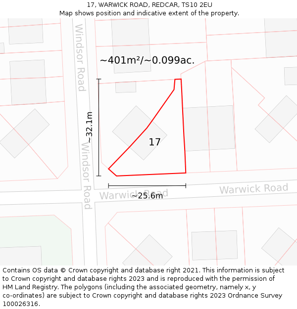 17, WARWICK ROAD, REDCAR, TS10 2EU: Plot and title map