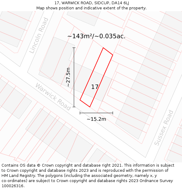17, WARWICK ROAD, SIDCUP, DA14 6LJ: Plot and title map