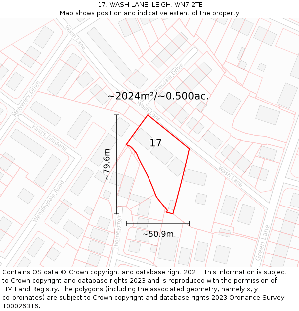 17, WASH LANE, LEIGH, WN7 2TE: Plot and title map