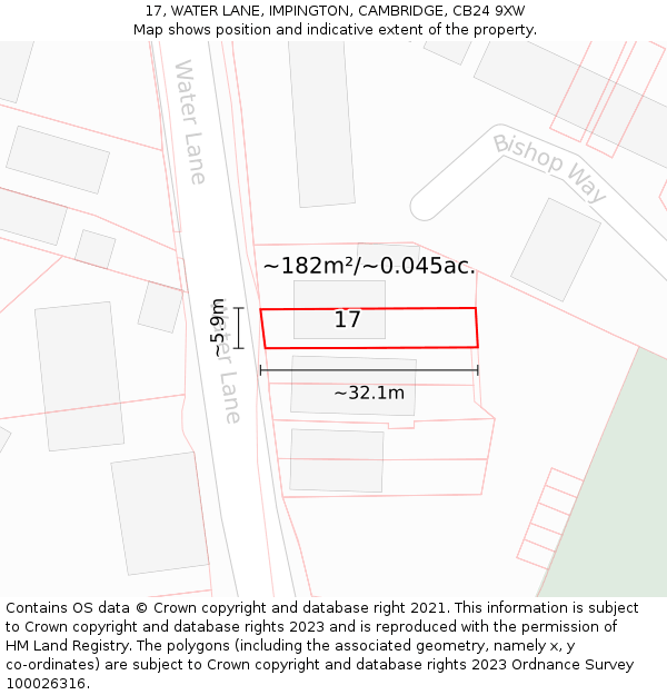 17, WATER LANE, IMPINGTON, CAMBRIDGE, CB24 9XW: Plot and title map