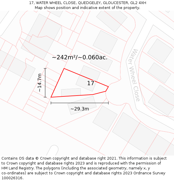 17, WATER WHEEL CLOSE, QUEDGELEY, GLOUCESTER, GL2 4XH: Plot and title map