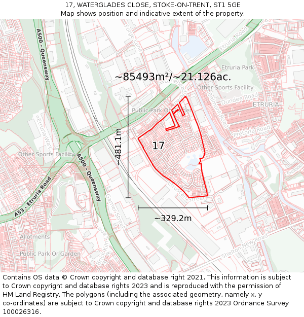 17, WATERGLADES CLOSE, STOKE-ON-TRENT, ST1 5GE: Plot and title map