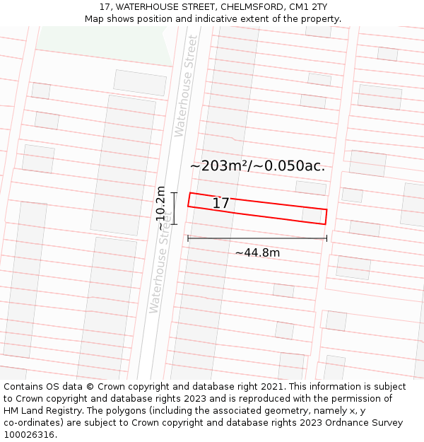 17, WATERHOUSE STREET, CHELMSFORD, CM1 2TY: Plot and title map