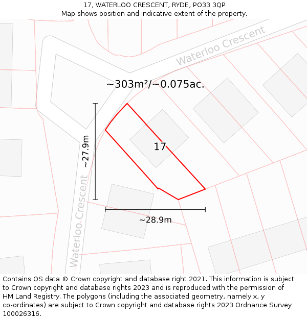 17, WATERLOO CRESCENT, RYDE, PO33 3QP: Plot and title map