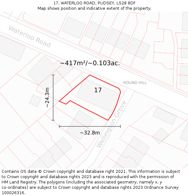 17, WATERLOO ROAD, PUDSEY, LS28 8DF: Plot and title map