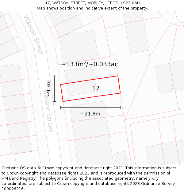 17, WATSON STREET, MORLEY, LEEDS, LS27 0AH: Plot and title map