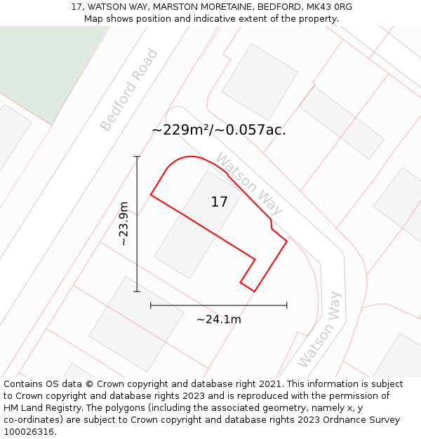 17, WATSON WAY, MARSTON MORETAINE, BEDFORD, MK43 0RG: Plot and title map