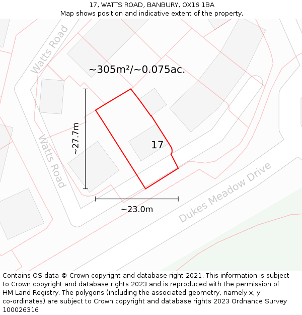 17, WATTS ROAD, BANBURY, OX16 1BA: Plot and title map