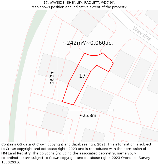 17, WAYSIDE, SHENLEY, RADLETT, WD7 9JN: Plot and title map