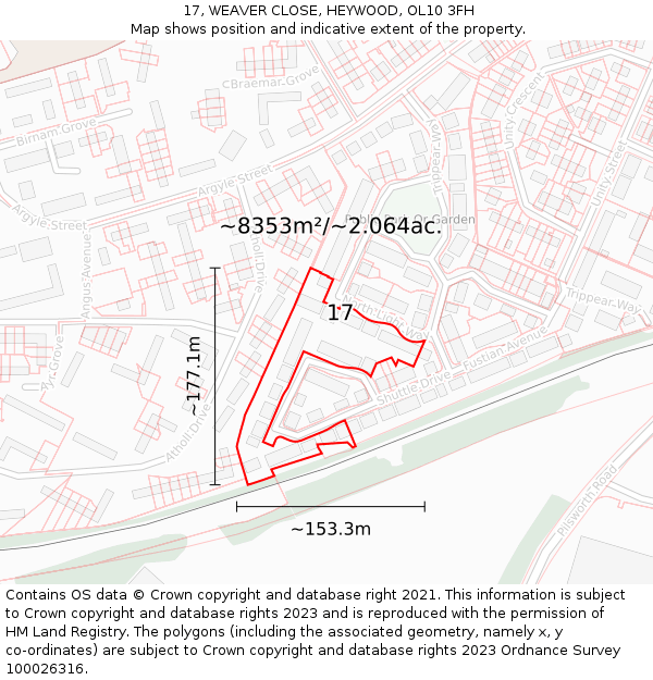 17, WEAVER CLOSE, HEYWOOD, OL10 3FH: Plot and title map