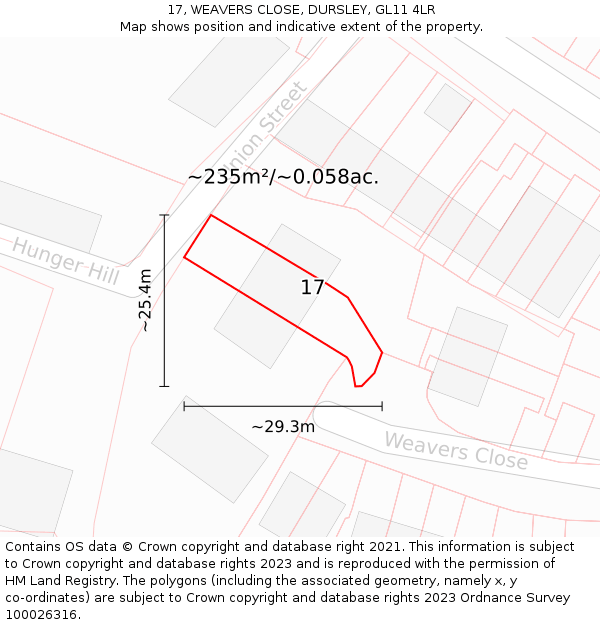 17, WEAVERS CLOSE, DURSLEY, GL11 4LR: Plot and title map