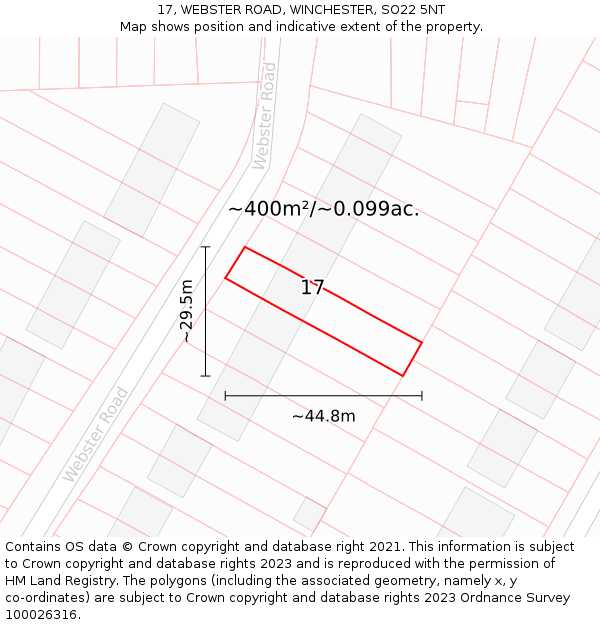 17, WEBSTER ROAD, WINCHESTER, SO22 5NT: Plot and title map