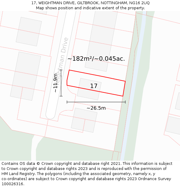 17, WEIGHTMAN DRIVE, GILTBROOK, NOTTINGHAM, NG16 2UQ: Plot and title map
