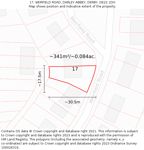 17, WEIRFIELD ROAD, DARLEY ABBEY, DERBY, DE22 1DH: Plot and title map