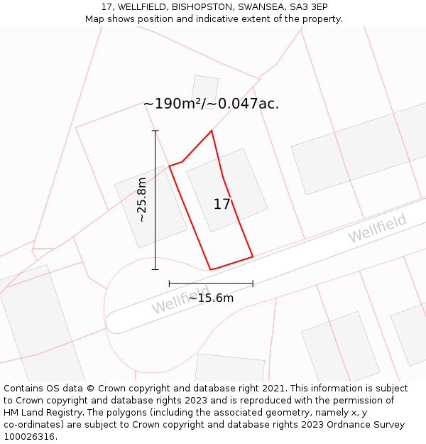 17, WELLFIELD, BISHOPSTON, SWANSEA, SA3 3EP: Plot and title map