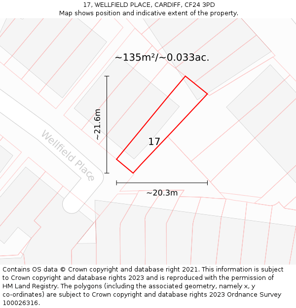 17, WELLFIELD PLACE, CARDIFF, CF24 3PD: Plot and title map